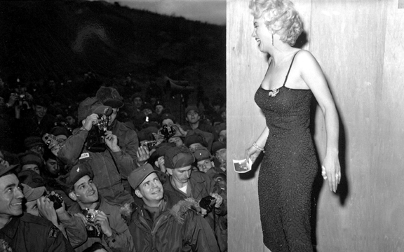 Marilyn Monroe appearing with the USO Camp Show,. Photo at Wikimedia Commons.